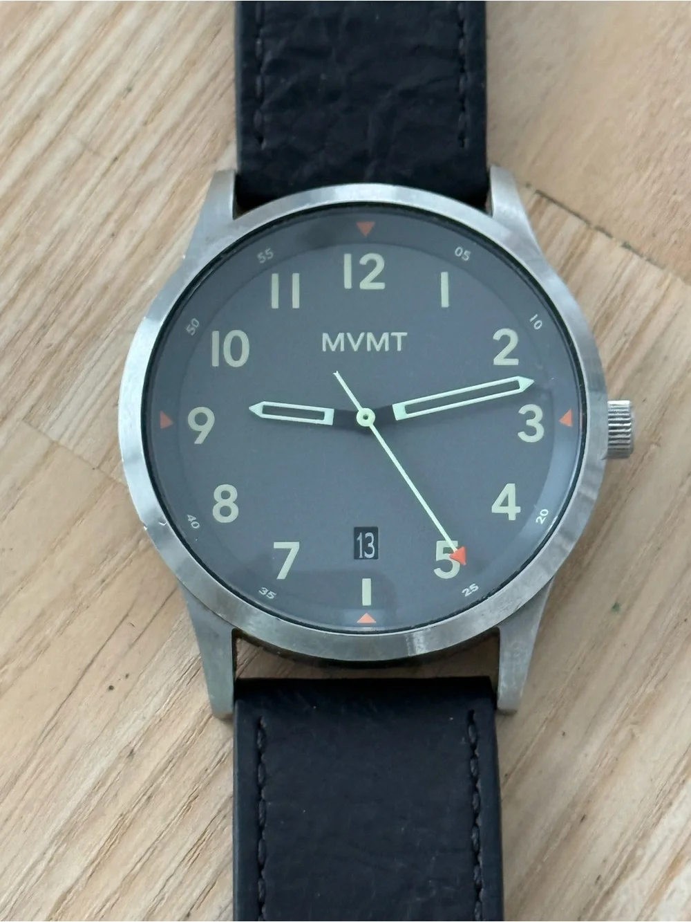 MVMT by Movado Field Watch Gray Dial Leather Strap Date New Crystal and Battery